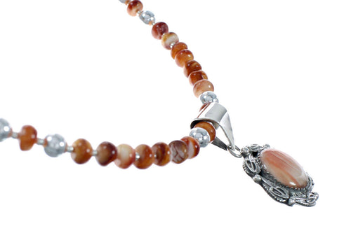 Oyster Shell Navajo Silver Bead Necklace Leaf Pendant Set X10257